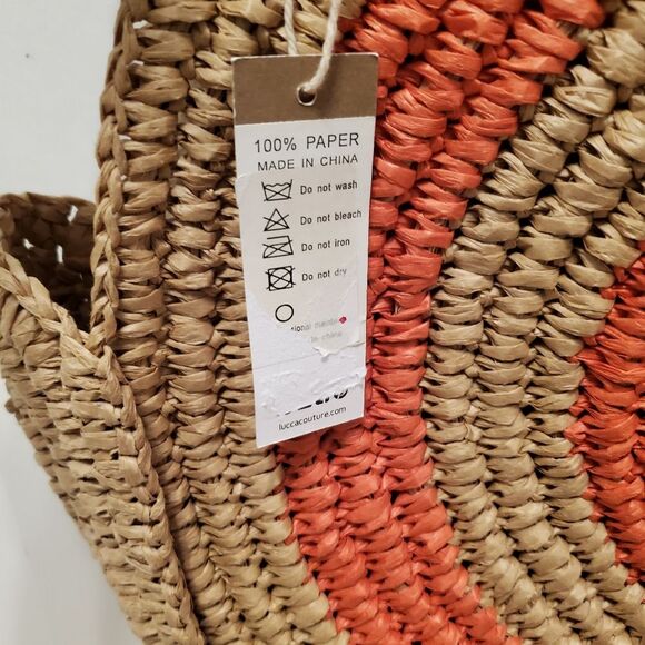NWT Lucca Couture Tote Shoulder Bag Women Tan Orange Raffia Woven Vacation Boho - Picture 6 of 7